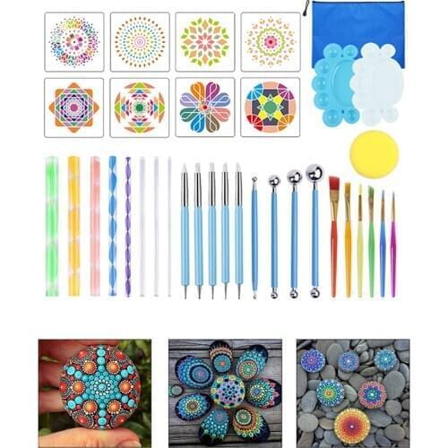 16/18/34/35pcs Mandala Dotting Tools for Painting Rocks Mandala Painting Dotting Stencil Dot Mandala Kit Nail Rock Fabric Art
