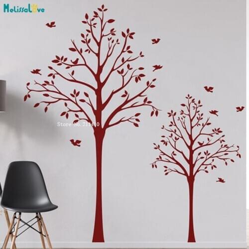 Two Trees Wall Stickers Feel The Charm Of Nature And Animals Living Room Vinyl Decals Family Decoration YT5199