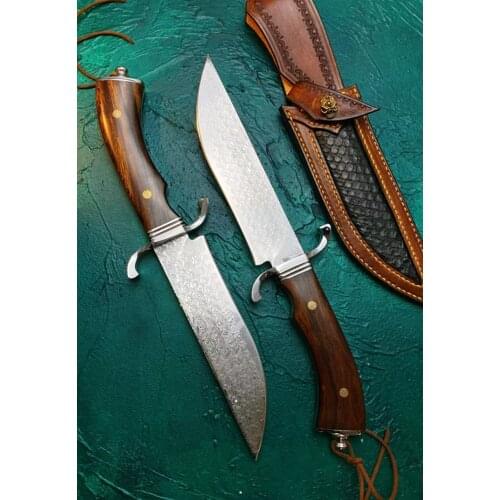 60HRC VG10 Damascus Steel Fixed Blade Knife Desert Ironwood Handle Camping Knife with Sheath Outdoor Survival Hunting Knife EDC
