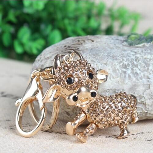 Cute Calf Cow Crystal Rhinestone Charm Pendant Purse Bag Car Key Ring Chain Creative Wedding Party Christmas Gift