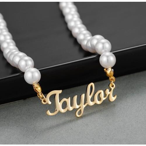 Personalized Custom Name Pearl Necklace, Gold Stainless Steel Pendant With Name For Girl Mother Gift Luxury Pearl Jewelry Gift