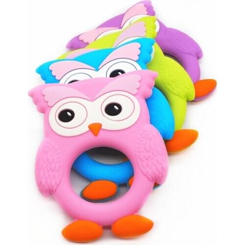 Chenkai 10PCS BPA Free Silicone Cartoon Owl Teether DIY Baby Shower Animal Pacifier Dummy Teether Sensory Toy Accessories