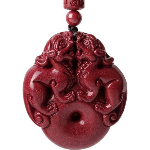 DROP SHIPPING NATURAL CINNABAR PENDANT LUCKY AMULET JADE SAFETY BUTTON BRAVE TROOPS NECKLACE FOR WOMAN MEN FINE JEWELRY GIFTS