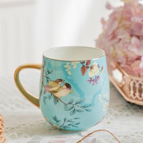 Luxury Bone China Mug Pink Blue Ceramic Coffee Water Cup Milk Drinking Tazas Tea Party Home Drinkware Gift