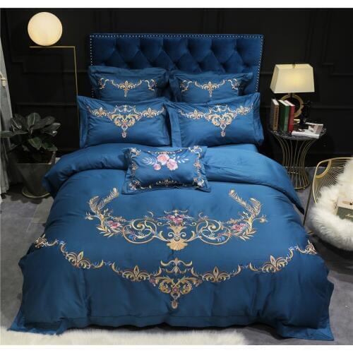 Luxury Blue 80S Egyptian cotton Embroidered Bedding sets Queen King Wedding Duvet cover Bed sheet set Pillowcases 4/6pcs red