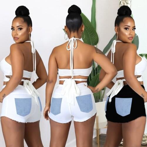 Shorts women harajuku Europe United States womens wear high waist splicing bull-puncher knickers shorts jeans feminino WYM9044