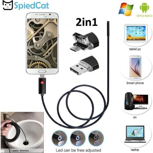 SPIED CAT 5.5/7/8mm Mini 2in1 1/2/5/10M Soft Cable Endoscope Camera Snake inspection Pipe microUSB For Android Phone PC Window