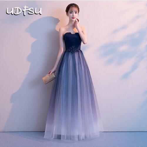 UDFSU Women Vintage Tulle Sleeveless Evening Dresses Elegant Strapless Party Gowns Off Shoulder Backless Evening Gown
