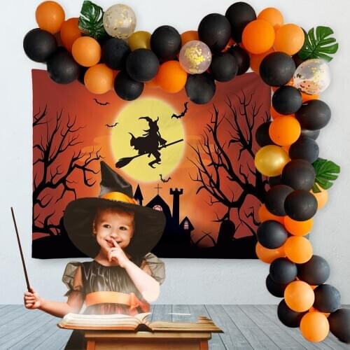 Amawill Halloween Decoration Background Tapestry Orange Balloon Chain Birthday Decor Pirate Skull Ballon Stent Supplies Kids Toy