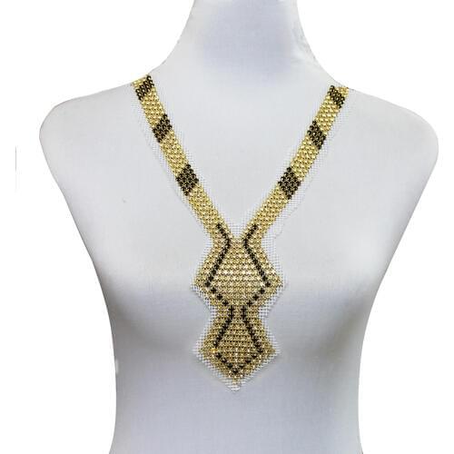 Beaded Crystal Rhinestones Patches V Neck Collar Applique Sew On Wedding Bridal Dress Decorated Sewing Crafts