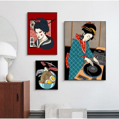 Japanese Dj Geisha Ramen Posters Abstract Beauty Canvas Painting Wall Art Pictures Food Restaurant Kitchen Home Decor Cuadros