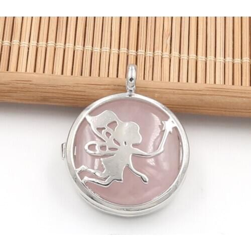 YJXP Silver Plated Natural Rose Pink Quartz Bead Hollow Butterfly Fairy Pendant For Anniversary Jewelry