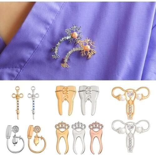 Jewelry Tooth Visceral Organs Syringe Womens womb Neuron RN Caduceus Brooch Pin Doctor Nurse Metal Badges Brooches Pins