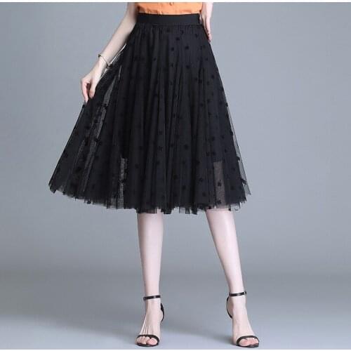 Women Pleated Tutu Tennis Beach Kawaii Skirt Jupe Punk Short Black Polka Dot Mesh Skirts High Waist Bandage Sexy Mini Summer