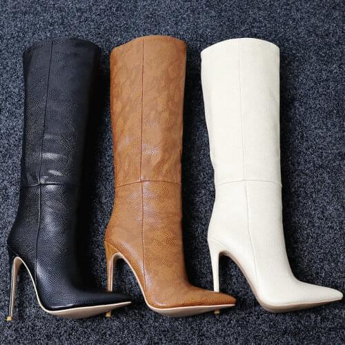Autumn Women Boots Fashion Super High Heel Knee High Boots Faux Leather Pointed Toe Long Boots Winter Shoes 41 42 43