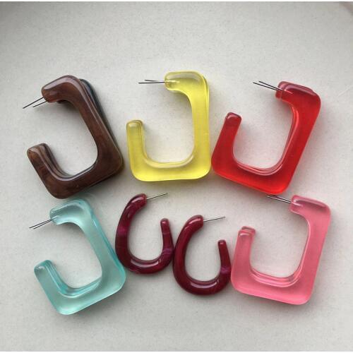 UJBOX Fashion Transparent Multicolor Acrylic Resin Drop Earrings Women Letter U-shaped Earrings Red Blue Pink Brown Earrings