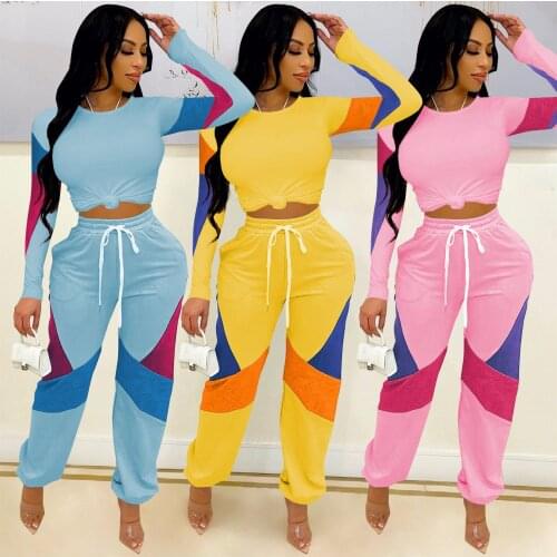 Casaul Women Tracksuit Two Piece Set Color Patchwork Shirt And Long Pants Cargo Pants Sportsuit Clothes For Women Outfit