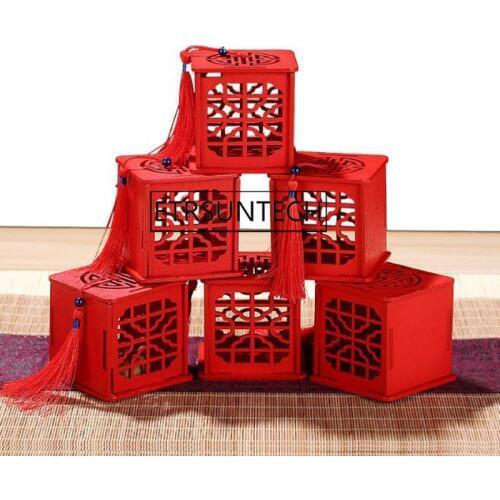 100pcs Vintage Tea Caddy Tea Leaves Container Traditional Chinese Style Hollow Out Gift Box With Tassel Wood Tea Box