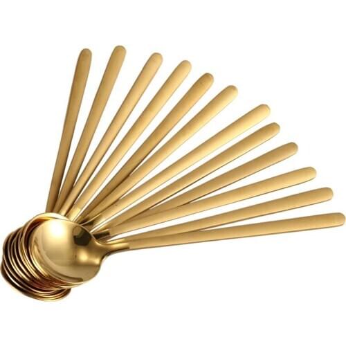 12pcs/Set Round Shape Coffee Spoon Stainless Steel Mini Teaspoons Sugar Dessert Spoon Ice Cream Soup Spoon Kitchen Accessories(g