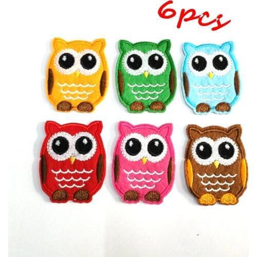 6pcs/lot 52*42mm Random Mixed Colors Iron-on or Sew-on Owl Cloth Paste Selctive Color