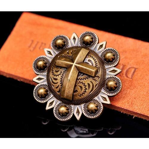 6X Heavy Duty Solid Brass Cross Berry Flower Leathercraft Accessories Western Saddles Headstall Tack CONCHOS Screwback 1-1/2"
