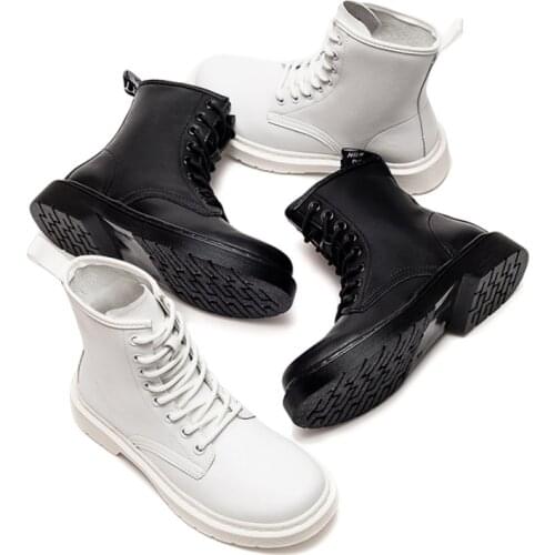 Soft Split Leather Women White Ankle Boots Motorcycle Boots Female Autumn Winter Shoes Woman Punk Motorcycle Boots Spring Winter