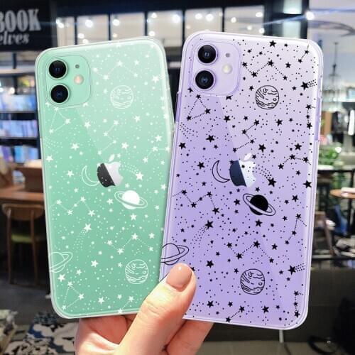 Ottwn Clear Moon Stars Planet Phone Case For iPhone 11 Pro X XR XS Max 8 7 6 6s Plus 5s SE 2020 Transparent Soft TPU Back Cover