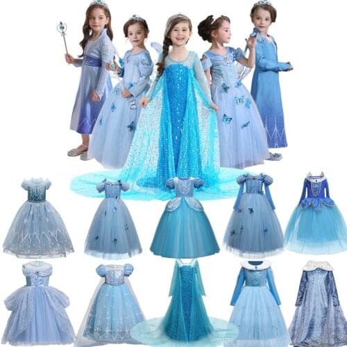 Baby Girls Blue Dress Princess Cosplay Dress For Kid Girls Princess Roleplay Costume Chill Halloween Clothes Girl Dresses