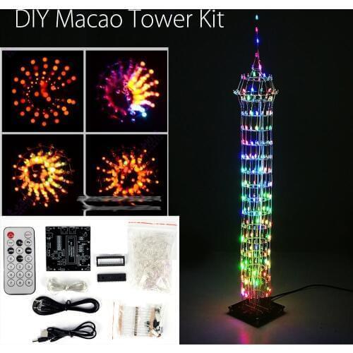 DIY Macau Tower LED Light Cu-be Wireless Remote Control Music Spectrum Electronic Kit
