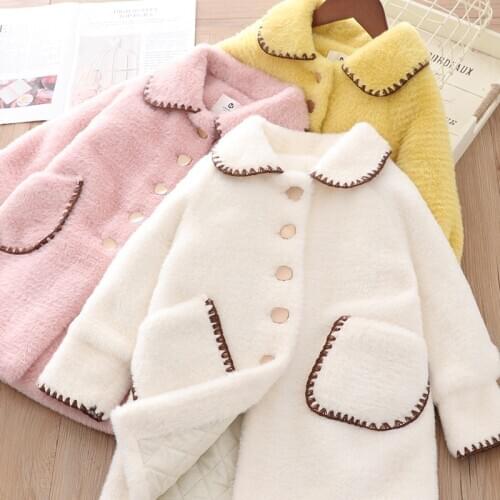 Girls long coat winter new style baby cotton like mink fur warm coat Korean foreign style childrens cotton coat