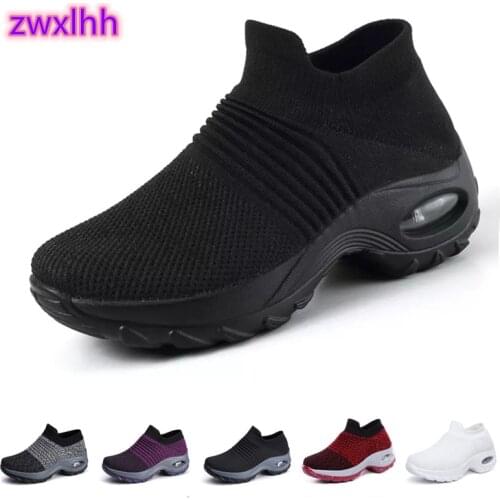 Men Women Light Heighten Sneakers Sock Running Jogging Knit Breathable Gym Sport Slides Couple Middle Aged Shoes 1839 35-43