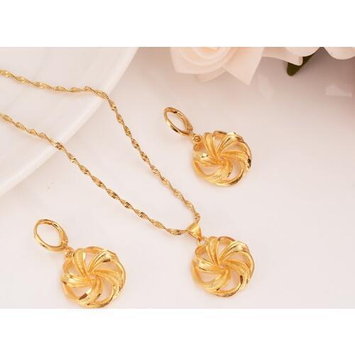 Dubai India Ethiopian Set Jewelry Necklace pendant Earring jewelry Habesha Girl Gold flower African Bridal Sets best gift women