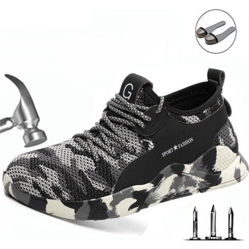 Flying Woven Labor Insurance Shoes Breathable Anti-Mite Puncture Work Safety Shoes Camouflage Work Boots