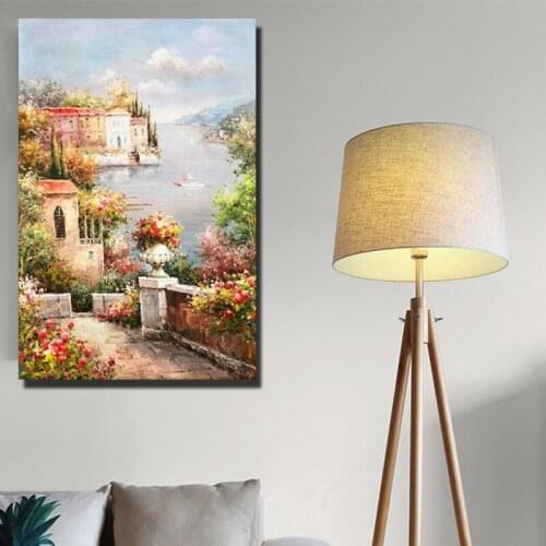 Mediterranean Style Canvas Paintings For Living Room Wall Flowers And Seascape Art Canvas Unframed Home Decorative Pictures