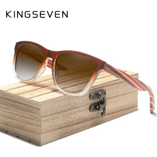 KINGSEVEN New trending Fashion Design Women Sunglasses Men Gradient Multi Color Natural Wood Mirror UV400 Lens Sun Glasses Oculo