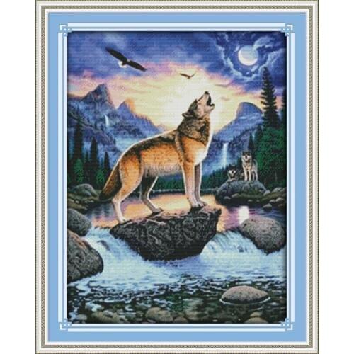 Everlasting Love Howling Wolf Chinese Cross Stitch Kits Ecological Cotton Stamped 14 11CT DIY Gift New Year Decorations For Home