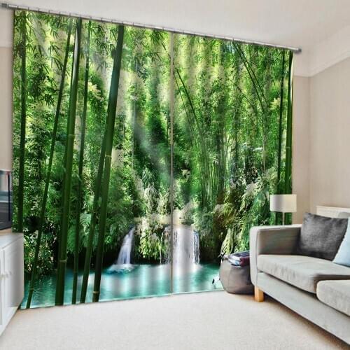 Beautiful Photo Fashion Customized green bamboo 3D Curtains Thickened blackout curtains