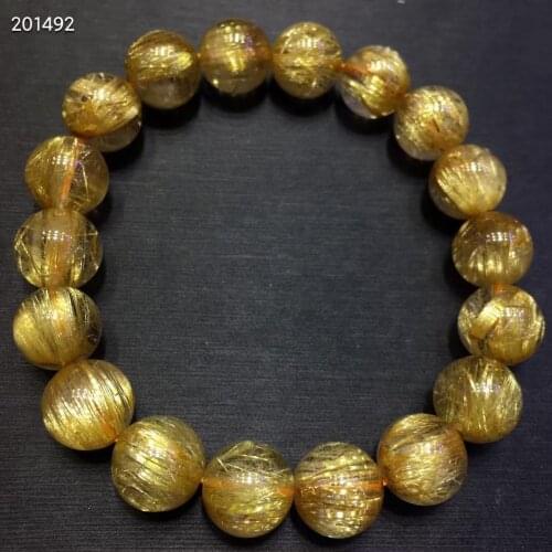 Top Natural Gold Rutilated Quartz Clear Round Beads Bracelet Women Men 11mm Fashion Wealthy Stone Genuine AAAAAA
