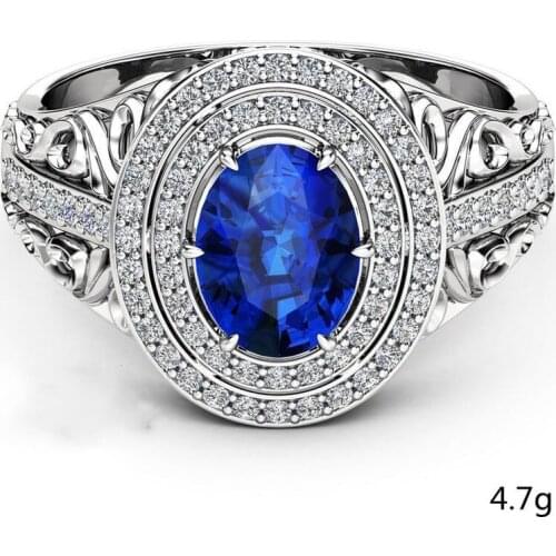 Trendy Blue Oval Zirconia Crystal Wedding Ring for Women Female Elegant Bridal Marriage Ring Fashion Luxury Jewelry
