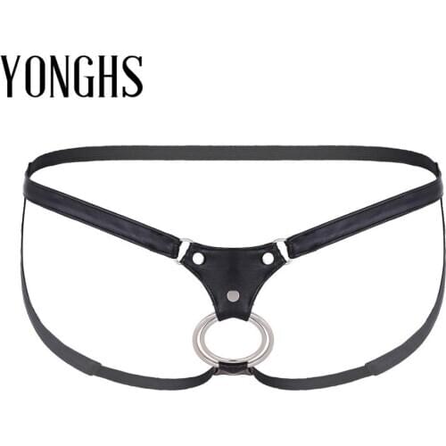 Mens Erotic Lingerie Underwear Open Back and Hollow Out Jockstrap Low Rise Bikini G-string Sexy Gay Underwear with Metal Rings