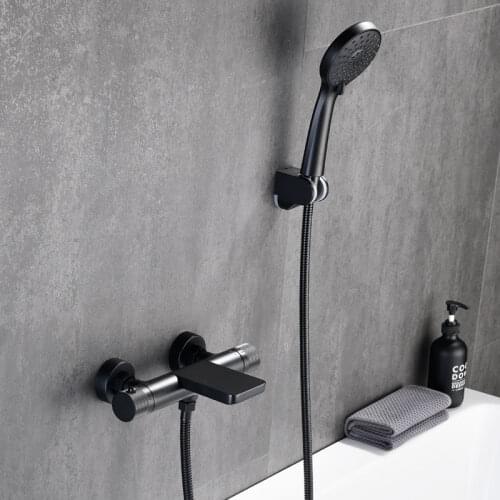 Shower Faucet Set Black Waterfall Thermostatic Bathroom Wall Mounted Bathtub Faucet Set Brass Crane Brush Gold