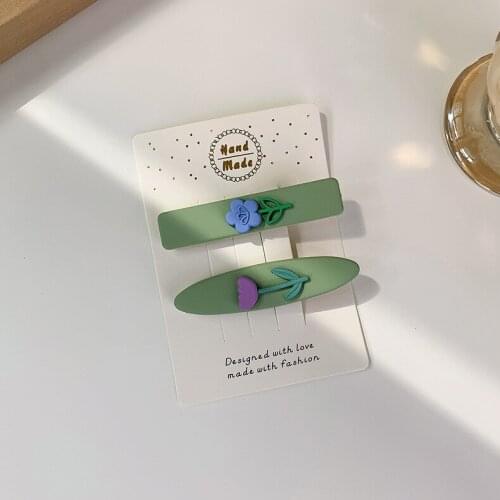 Two piece set of hair clips cute candy color tulip flower hair clips sweet bangs broken hair clips Net red temperament side clip