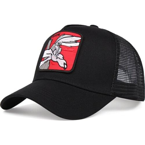 2021 New summer mesh baseball cap anime cartoon bounce back rabbit embroidery drawing cap women men trucker hat adjustable