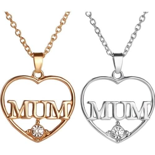 New 2021 Mothers Day Gift Hollow MUM Letters Crystal Heart Shaped Pendant Necklace For Beautiful Mother