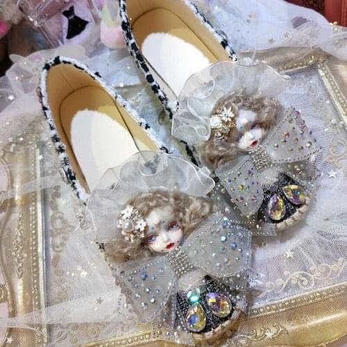 New antique doll hand-studded bow retro small breeze fisherman female flat shoes