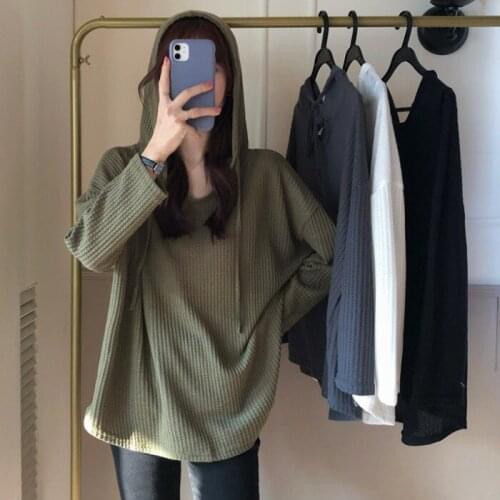 Spring And Autumn 2021 New Korean Loose Lazy Wind Thin Hooded Pullover Womens Long Sleeve Top