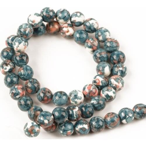 Bulk Wholesale 8mm Natural Stone Tibetan Blue Rain Colored Stone Round Loose Beads Needlework for Jewelry Making DIY Bracelet