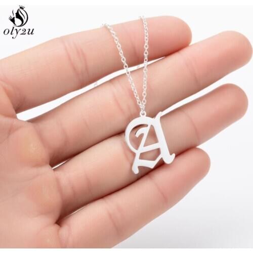 Gothic Old English Letter Necklaces Hip Hop Jewelry A-Z Initial Charm Necklace Stainless Steel Chain Necklace Best Gift For Her