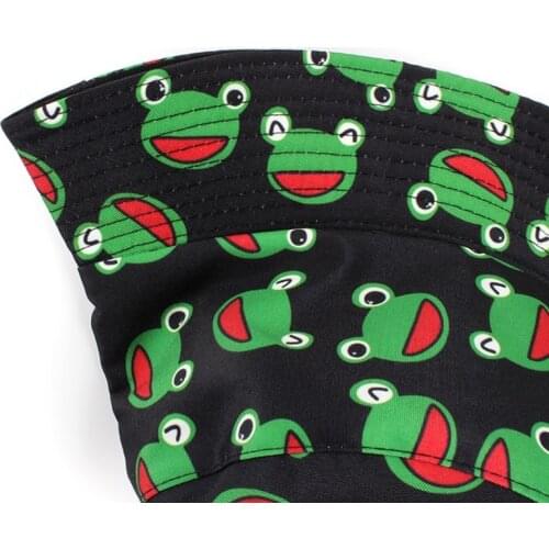 Q1FA Unisex Women Men Sun Hat Cow Frog Cartoon Print Packable Bucket Cap Outdoor Non-glare Anti UV Summer Accessory