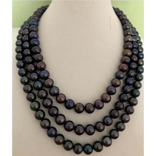 Stunning 10-11mm round tahitian black pearl necklace 36inch 50"